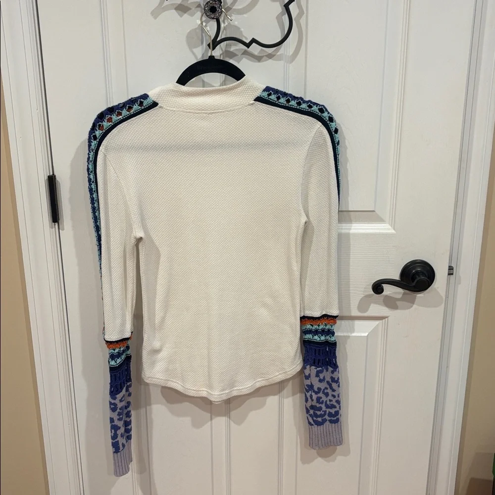 Free People Cream Knit Top with Multicolor Sleeves - Picture 2 of 4